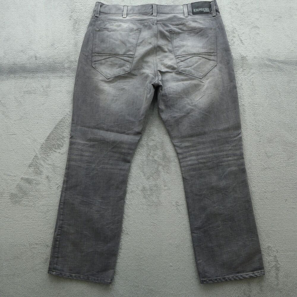 Express Jeans Mens 38x32 Gray Bootcut Kingston Classic Fit Denim Stone Wash - Picture 11 of 16